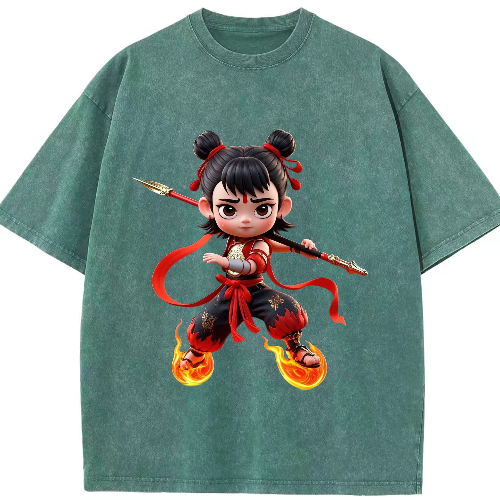 （画像用） Ne Zha 2 ナタ 魔童の大暴れ 綿100% ヴィンテージ風 半袖Tシャツ（フロントプリント）